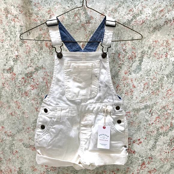 FAT FACE KIDS YOUNG CREW Kids White Shortie Dungaree Overall Jeans Sz 4/5 NWT - Picture 1 of 11